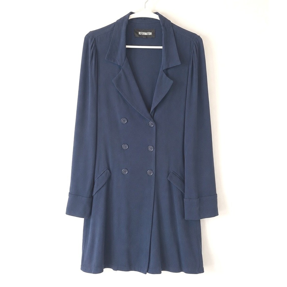 Reformation Navy Double Breasted Blazer Dress Coatigan Jacket